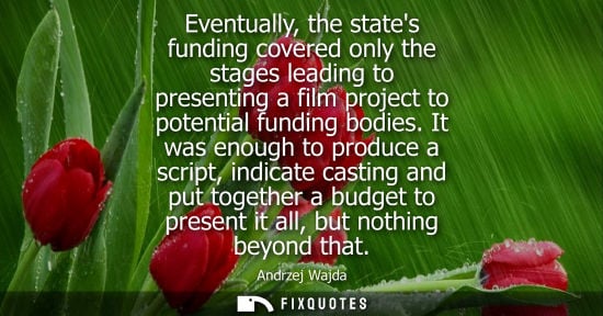 Small: Eventually, the states funding covered only the stages leading to presenting a film project to potential fundi