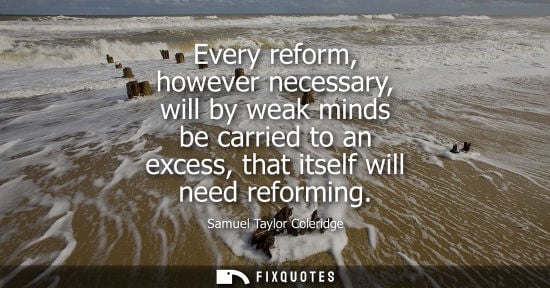 Small: Every reform, however necessary, will by weak minds be carried to an excess, that itself will need refo