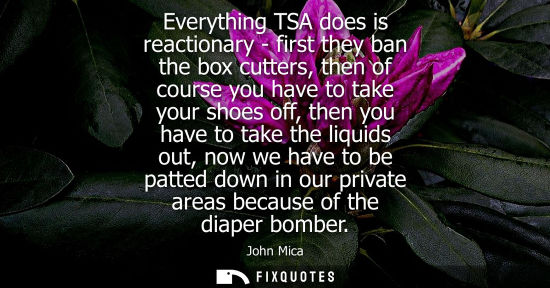 Small: Everything TSA does is reactionary - first they ban the box cutters, then of course you have to take yo