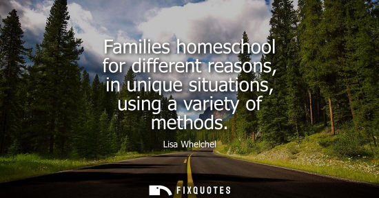 Small: Families homeschool for different reasons, in unique situations, using a variety of methods