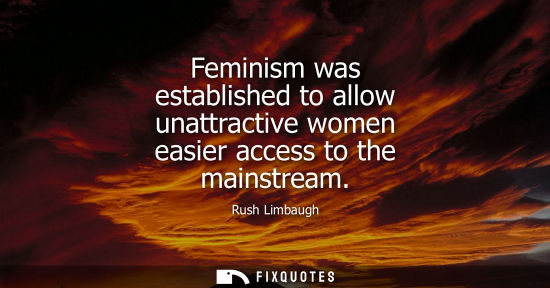 Small: Rush Limbaugh - Feminism was established to allow unattractive women easier access to the mainstream