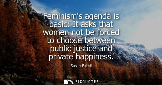 Small: Feminisms agenda is basic: It asks that women not be forced to choose between public justice and privat