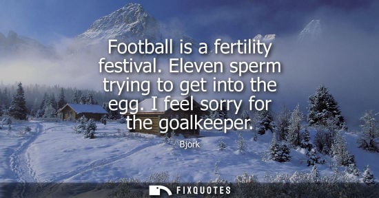 Small: Football is a fertility festival. Eleven sperm trying to get into the egg. I feel sorry for the goalkeeper