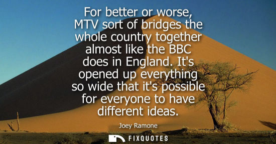 Small: For better or worse, MTV sort of bridges the whole country together almost like the BBC does in England