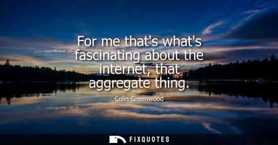 Small: For me thats whats fascinating about the internet, that aggregate thing