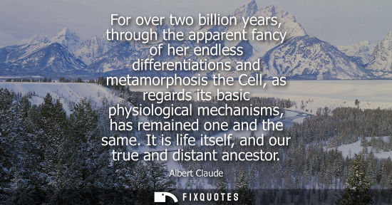 Small: For over two billion years, through the apparent fancy of her endless differentiations and metamorphosi