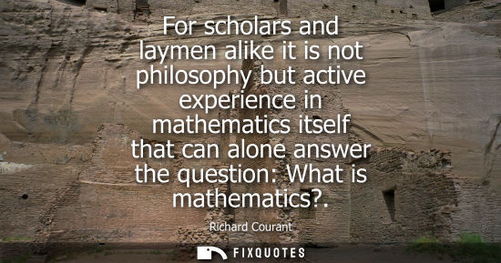 Small: For scholars and laymen alike it is not philosophy but active experience in mathematics itself that can