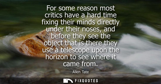 Small: For some reason most critics have a hard time fixing their minds directly under their noses, and before