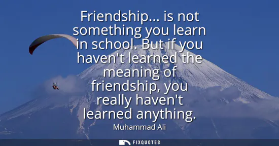 Small: Friendship... is not something you learn in school. But if you havent learned the meaning of friendship, you r