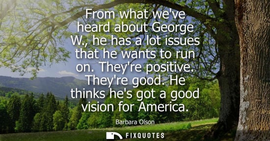 Small: From what weve heard about George W., he has a lot issues that he wants to run on. Theyre positive. Theyre goo