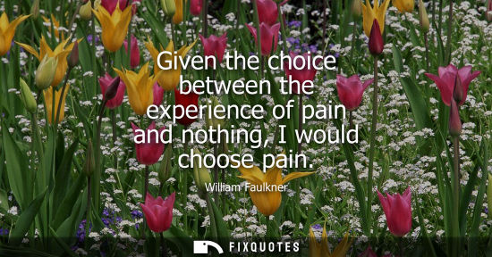 Small: Given the choice between the experience of pain and nothing, I would choose pain