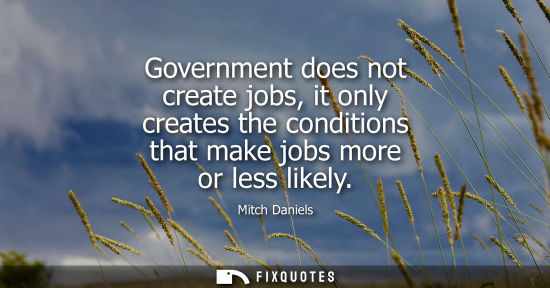Small: Government does not create jobs, it only creates the conditions that make jobs more or less likely