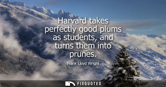 Small: Harvard takes perfectly good plums as students, and turns them into prunes - Frank Lloyd Wright