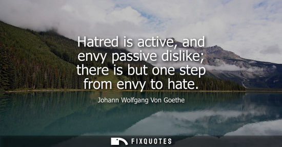 Small: Johann Wolfgang Von Goethe - Hatred is active, and envy passive dislike there is but one step from envy to hat