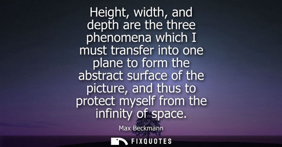 Small: Height, width, and depth are the three phenomena which I must transfer into one plane to form the abstr