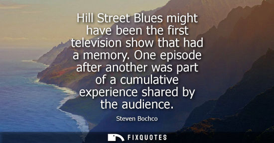 Small: Hill Street Blues might have been the first television show that had a memory. One episode after anothe