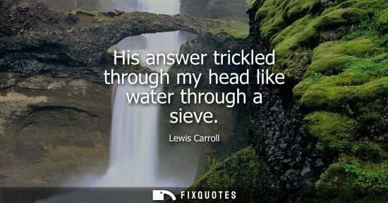 Small: His answer trickled through my head like water through a sieve
