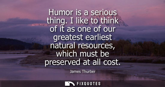 Small: Humor is a serious thing. I like to think of it as one of our greatest earliest natural resources, which must 