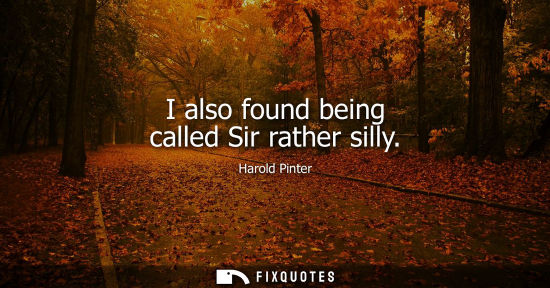 Small: I also found being called Sir rather silly