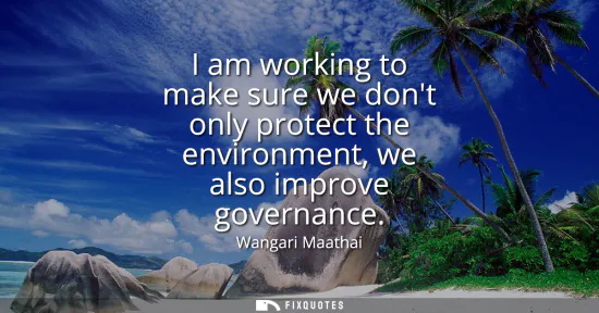 Small: I am working to make sure we dont only protect the environment, we also improve governance