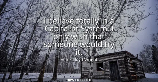 Small: I believe totally in a Capitalist System, I only wish that someone would try it