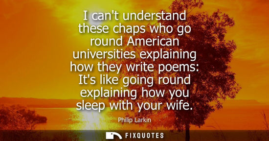 Small: I cant understand these chaps who go round American universities explaining how they write poems: Its l