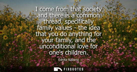 Small: I come from that society and there is a common thread, specifically family values - the idea that you d