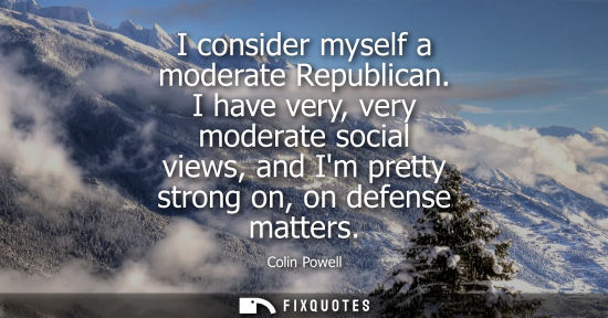 Small: I consider myself a moderate Republican. I have very, very moderate social views, and Im pretty strong 