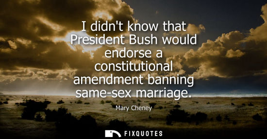 Small: I didnt know that President Bush would endorse a constitutional amendment banning same-sex marriage