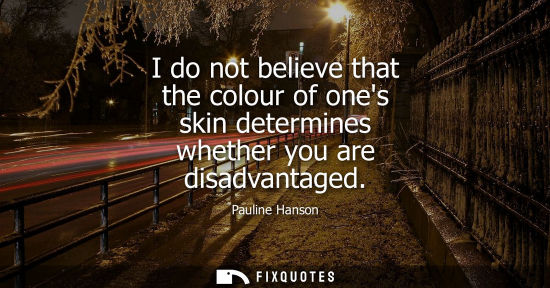 Small: Pauline Hanson: I do not believe that the colour of ones skin determines whether you are disadvantaged