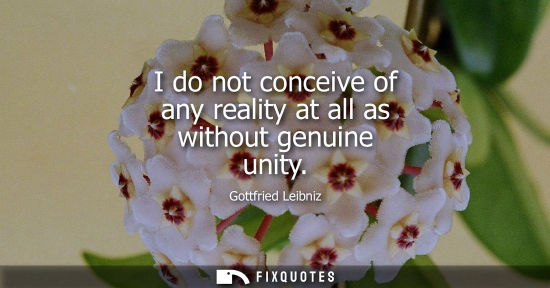 Small: I do not conceive of any reality at all as without genuine unity