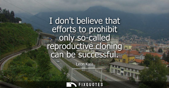 Small: I dont believe that efforts to prohibit only so-called reproductive cloning can be successful
