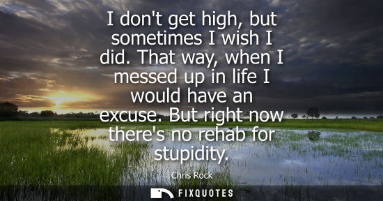 Small: I dont get high, but sometimes I wish I did. That way, when I messed up in life I would have an excuse.