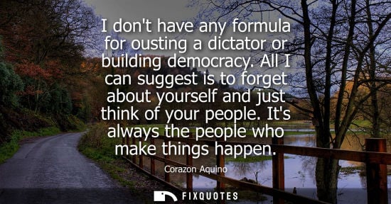 Small: I dont have any formula for ousting a dictator or building democracy. All I can suggest is to forget ab
