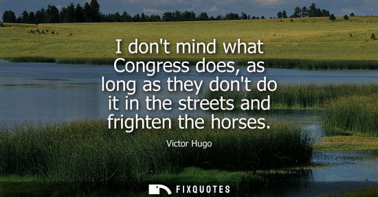 Small: I dont mind what Congress does, as long as they dont do it in the streets and frighten the horses - Victor Hug