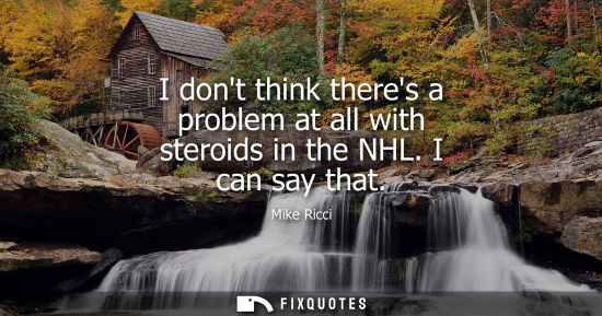 Small: I dont think theres a problem at all with steroids in the NHL. I can say that