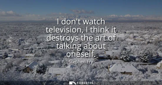Small: I dont watch television, I think it destroys the art of talking about oneself