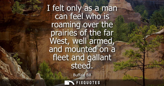 Small: I felt only as a man can feel who is roaming over the prairies of the far West, well armed, and mounted