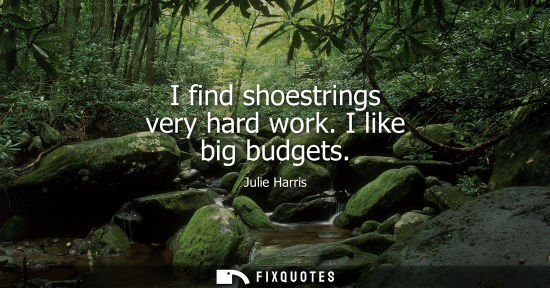 Small: I find shoestrings very hard work. I like big budgets