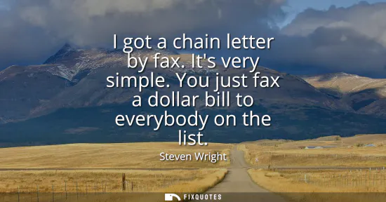 Small: I got a chain letter by fax. Its very simple. You just fax a dollar bill to everybody on the list