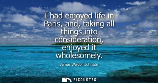 Small: I had enjoyed life in Paris, and, taking all things into consideration, enjoyed it wholesomely