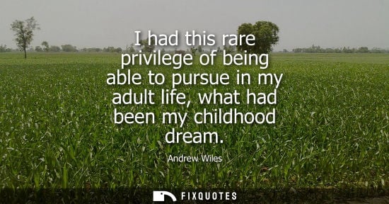 Small: I had this rare privilege of being able to pursue in my adult life, what had been my childhood dream
