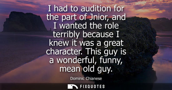 Small: I had to audition for the part of Jnior, and I wanted the role terribly because I knew it was a great c