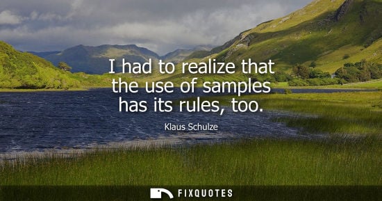 Small: I had to realize that the use of samples has its rules, too - Klaus Schulze