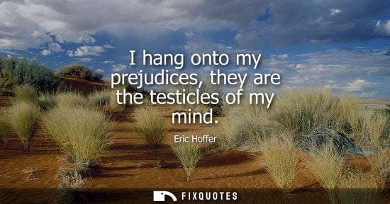 Small: Eric Hoffer: I hang onto my prejudices, they are the testicles of my mind