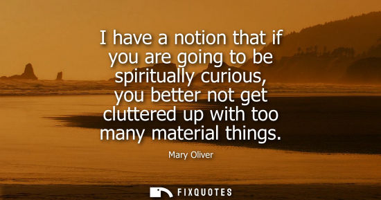 Small: Mary Oliver: I have a notion that if you are going to be spiritually curious, you better not get cluttered up 
