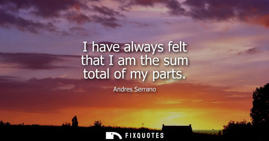 Small: I have always felt that I am the sum total of my parts - Andres Serrano