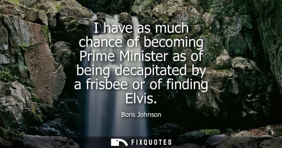 Small: I have as much chance of becoming Prime Minister as of being decapitated by a frisbee or of finding Elv