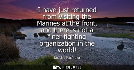 Small: I have just returned from visiting the Marines at the front, and there is not a finer fighting organiza