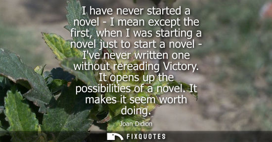 Small: I have never started a novel - I mean except the first, when I was starting a novel just to start a nov